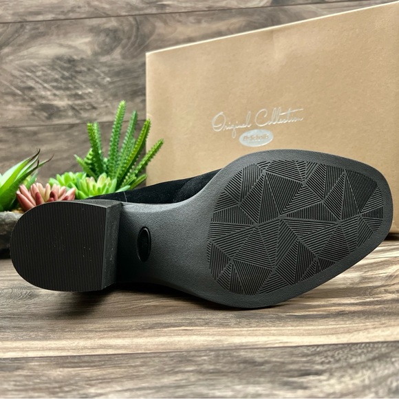 NIB Dr Scholls Loni Lace Up Combat Boots Bootie Heeled Black Suede - Picture 10 of 13